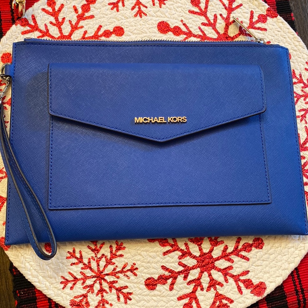 Royal blue envelope style Michael Kors wristlet purse